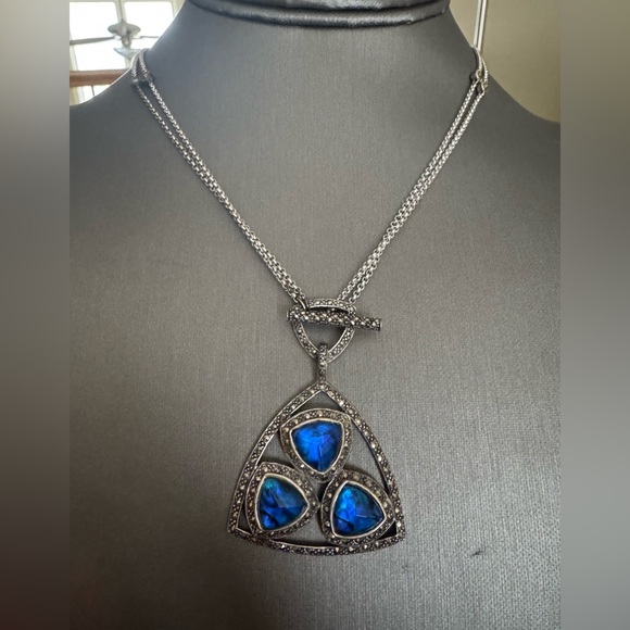 NWT Judith Jack Sterling Silver Blue Doublet Pendant - Picture 1 of 8